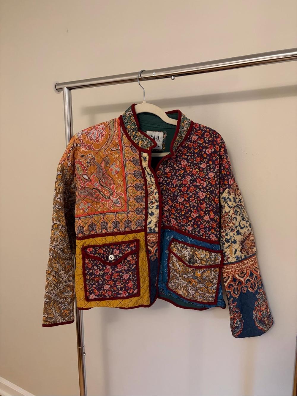 Zara Multicolor Patchwork Quilted Bomber Jacket